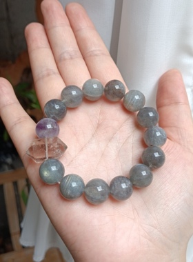 天然水晶蓝光灰茶晶双尖月光手链女款单圈水晶手串小资手链女款