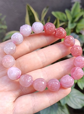 天然绯红玛瑙雕刻多妹渐变可爱风手链转运珠女款饰品