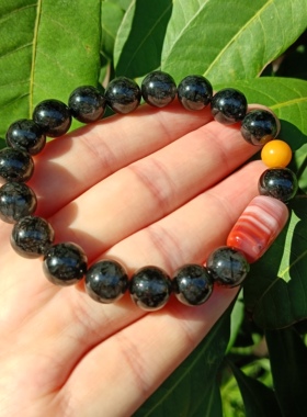 天然黑发晶南红蜜蜡手链男女款单圈手串送女友男友闺蜜礼物原创款