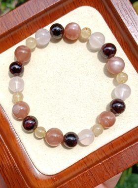 天然水晶五行缺火补火手链太阳石石榴石粉晶金发晶手串送闺蜜女友