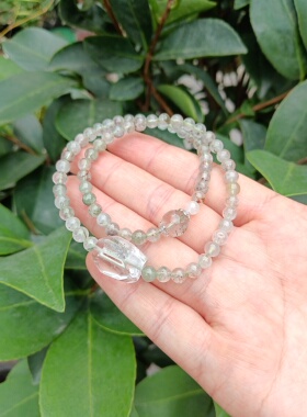 过香炉天然绿幽灵 5mm 双圈水晶上岸手串