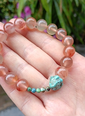 天然冰飘南红绿松石手链手串礼物