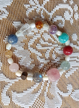 天然水晶白贝母石手链女款单圈多宝手串送女友闺蜜DIY礼物原创款