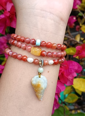 天然南红项链毛衣链翡翠三脚金蟾吊坠配饰礼物