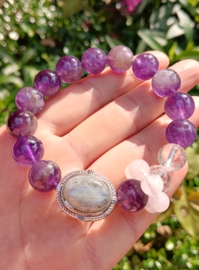 天然水晶紫水晶手链女款时尚百搭饰品礼物送女友闺蜜生日礼物