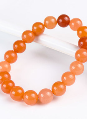 新疆天然金丝玉手串 16mm男女款琥珀黄鸡油黄多宝玉石珠子直切珠