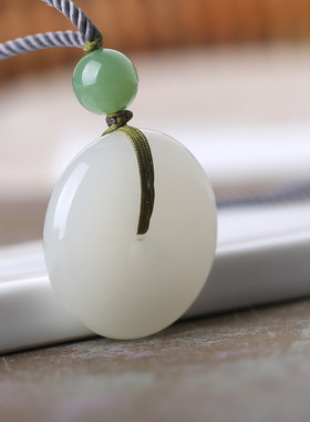 玉雕湾男女金丝玉白玉平安扣