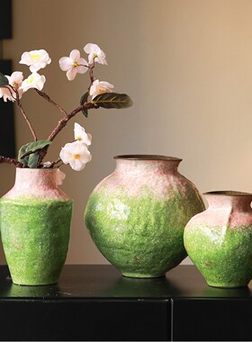 侘寂风花瓶水培插花绿色渐变色家居客厅民宿装饰桌面精致小巧摆件