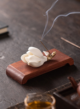 玉兰花线香香插中式手工陶瓷捏花香座禅意香炉家居摆件檀香沉香炉