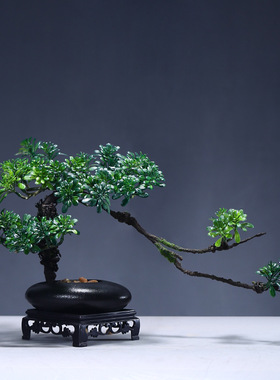 仿真迎客松盆景小摆件博古架电视柜茶几禅意办公室桌面装饰品中式