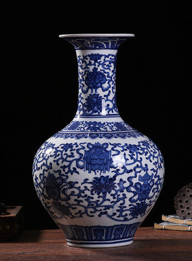 景德镇陶瓷花瓶 中式青花瓷器仿古客厅家用插花花瓶 家居装饰摆件