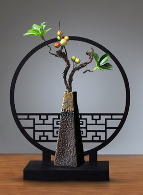 小屏风桌面摆件绿植新中式桌上花瓶中国风客厅仿真花摆设酒柜古风