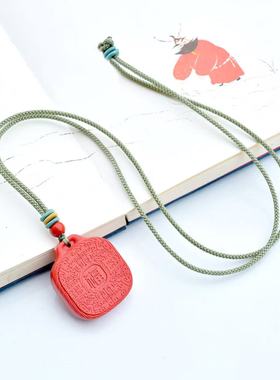 朱砂福寿牌吊坠高含量红砂多福多寿挂件男女长寿项链毛衣链饰品