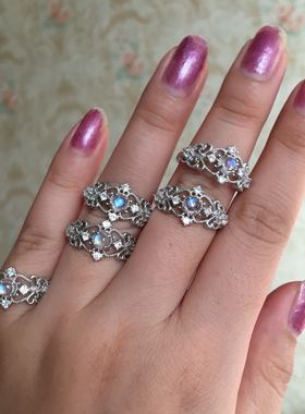 轻奢蕾丝斯里兰卡月光石通透戒指