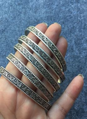 尼泊尔东南亚风格复古雕花银手镯