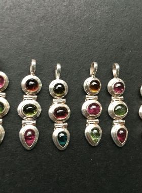 尼泊尔碧玺宝石气质款925银吊坠