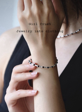 【银蛇狂舞】黑玛瑙隔珠竹节排列  黑银装饰锁骨链 手链套装