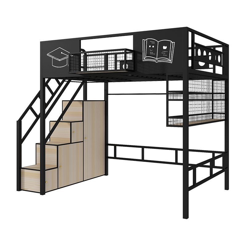 新款铁艺高架床多功能阁楼床简约省空间小户型床下桌铁架床北欧