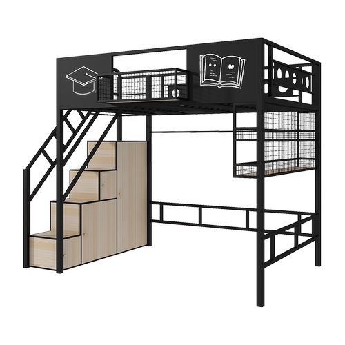 新款铁艺高架床多功能阁楼床简约省空间小户型床下桌铁架床北欧 - 图3