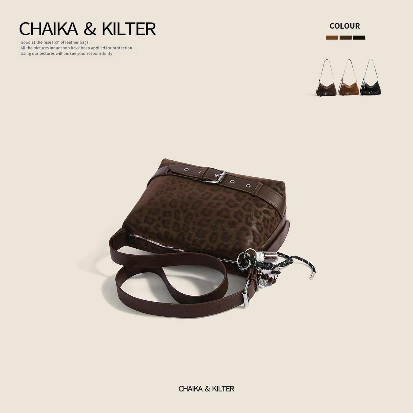 CHAIKAKILTER时尚百搭豹纹单肩包包女2025冬季新款简约斜挎小方包,淘宝优惠券,粉丝福利购,淘宝优惠卷