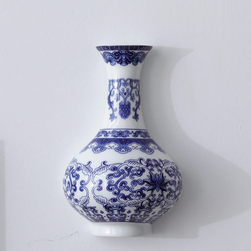 中式壁挂陶瓷花瓶仿古青花瓷插花器富贵竹客厅家居饰品墙饰三件套 - 图3