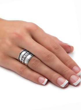 925银波西米亚风串珠雪茄戒指