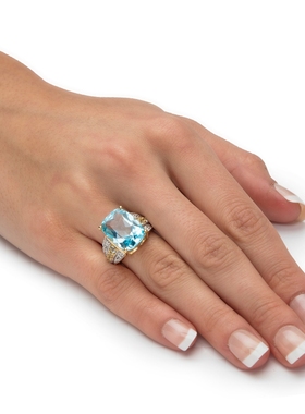 托帕石925银镀14k黄金鸡尾酒戒指