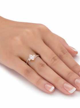 立方氧化锆925银镀14k金订婚戒指