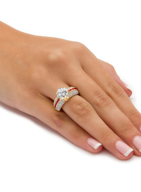 红宝石立方氧化锆925银订婚戒指