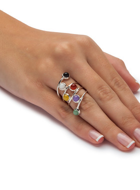 多色翡翠/925银女士多环宝石戒指