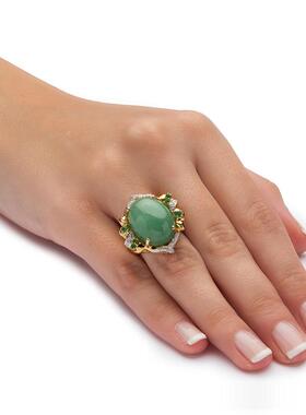 翡翠立方氧化锆925银复古戒指