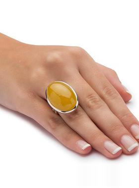 椭圆形黄色翡翠925银欧美风戒指
