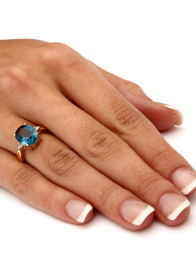 伦敦蓝托帕石925银镀18k复古戒指