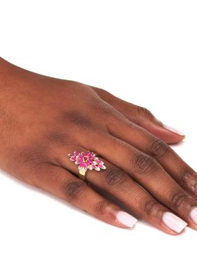 红宝石925银镀14k黄金欧美戒指