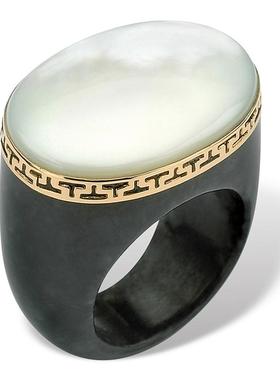 珍珠母贝14k金复古女士戒指