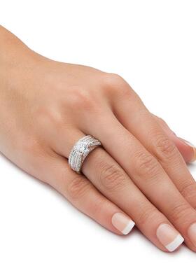 立方氧化锆925银镀18k结婚戒指