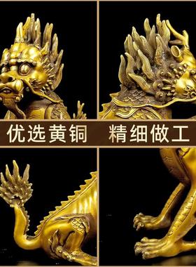 办公室一对客厅獬豸纯黄铜