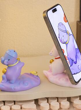 雨古泥摇摇马手机支架摆件