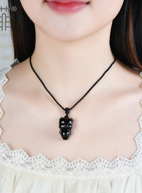 天然黑曜石小猪吊坠生肖属猪吉祥物金曜石饰品挂件礼物项链男女款