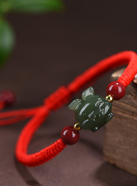和田玉十二生肖朱砂手链女本命年红绳儿童手绳男2024龙年情侣礼物