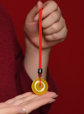 天然黄玛瑙平安扣吊坠男女项链缺土补土挂件本命年吉祥物毛衣链