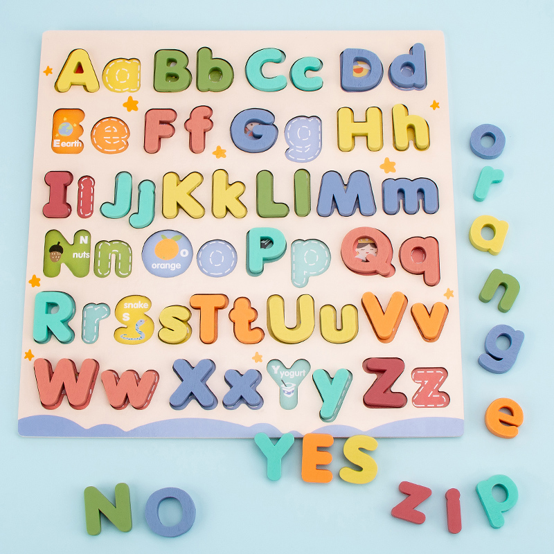 儿童早教木质立体拼图26个字母配对积木益智玩具2-3-4岁5认知拼板-图2