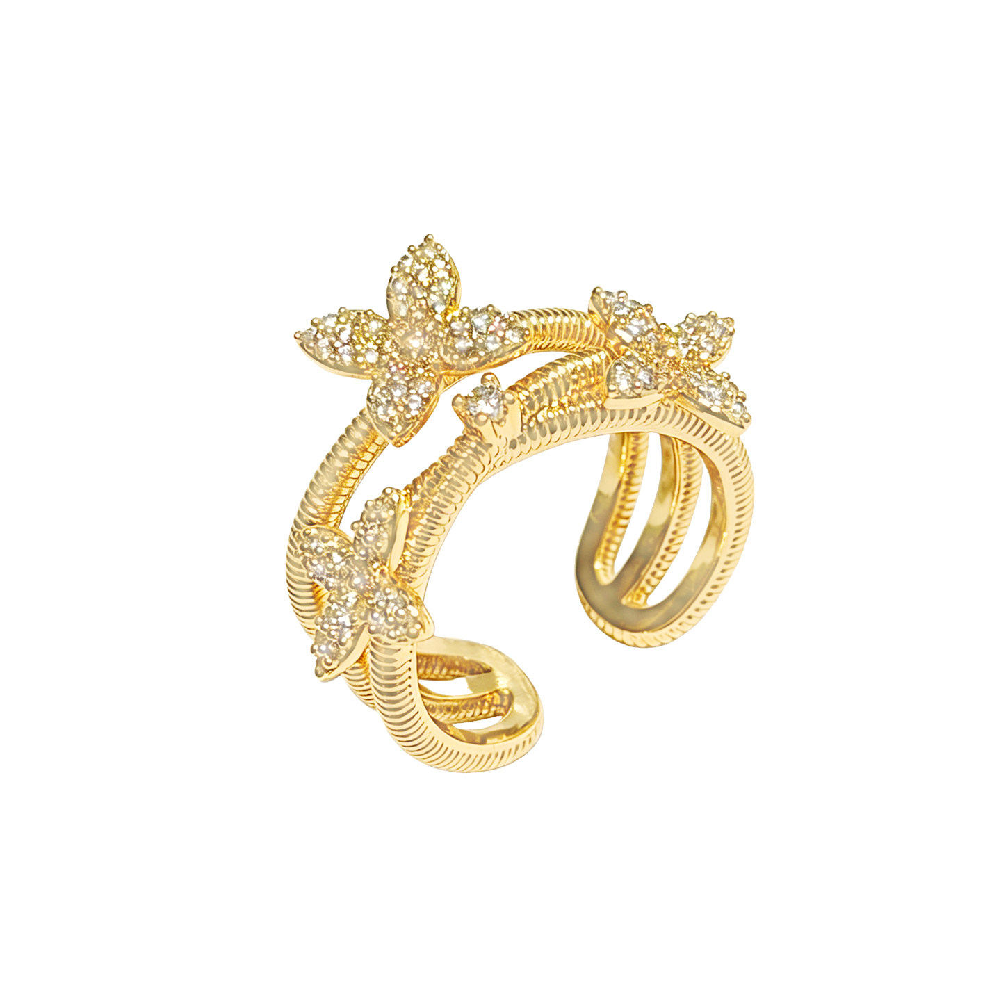 Designer metal texture C-shaped diamond hoop four-leaf flower butterfly earrings necklace ring set flowers
