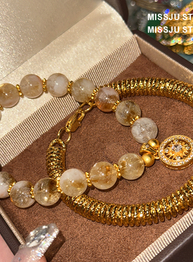 中古vintage串珠琉璃珠星芒手链高级感气质手饰小众弹簧形手饰