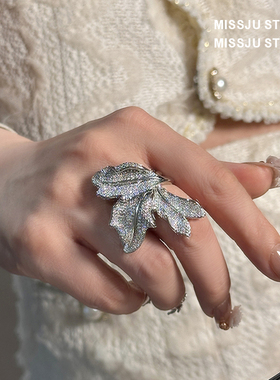 小众独特时尚感树叶戒指女羽毛叶子指环百搭简约复古戒指女重工