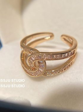 双开口戒指女交叉线条ins网红