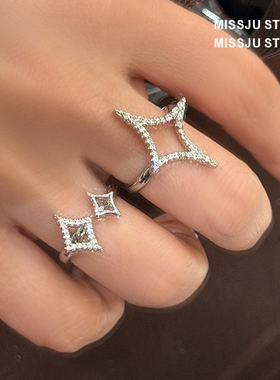 新款四芒星锆石戒指女冷淡ins风开口指戒小众高级感轻奢指环手镯