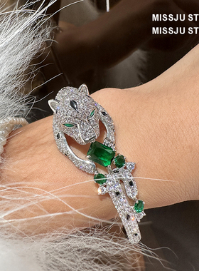 琚小姐绿钻豹头豹子手镯开口绿眼