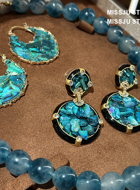 蔷薇石项链中式蓝灵水晶珠串锁骨链链糖心项链女颈链重工蓝色串珠