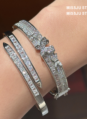 奢华重工双排钻蝴蝶镶钻手镯钉子手镯开口高级感叠戴手饰满镶优雅